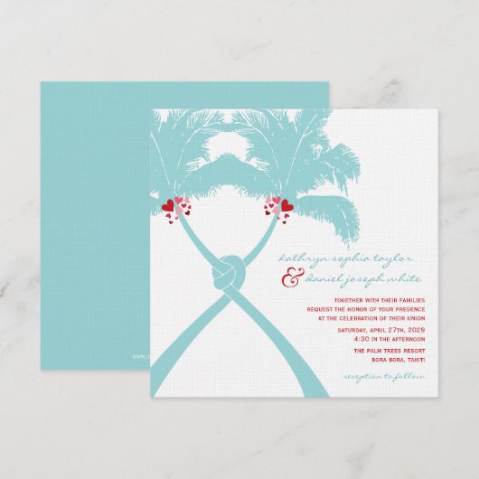 Geknoteerde palmbomen harten Tropisch strand bruil Kaart (Voorkant / Achterkant)
