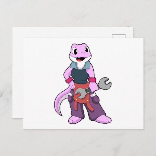 Geko als Mechanic met WFrench Briefkaart (Voorkant / Achterkant)