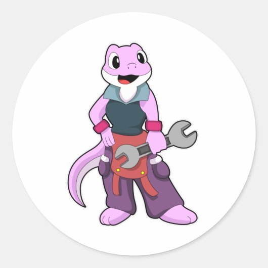 Geko als Mechanic met WFrench Ronde Sticker (Voorkant)