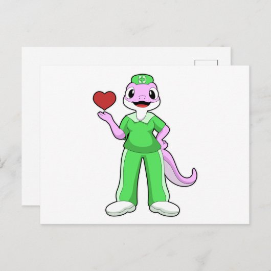 Geko als verpleegster met hart briefkaart (Voorkant / Achterkant)