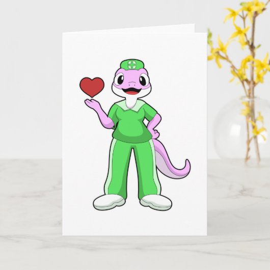 Geko als verpleegster met hart kaart (Gele Bloem)