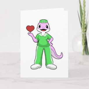 Geko als verpleegster met hart kaart