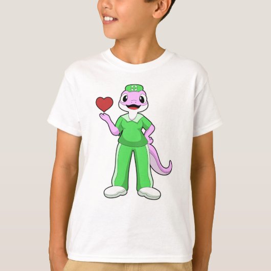 Geko als verpleegster met hart t-shirt (Voorkant)
