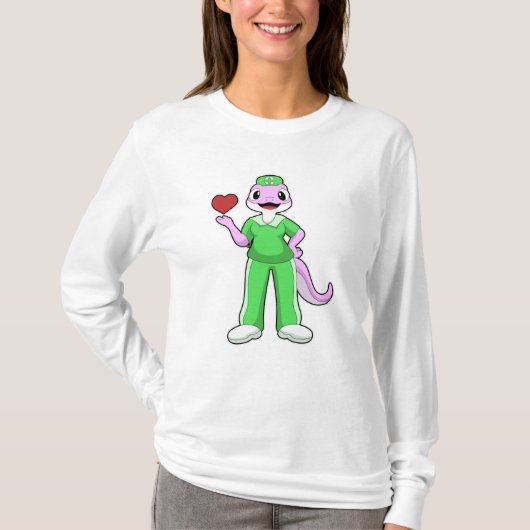 Geko als verpleegster met hart t-shirt (Voorkant)