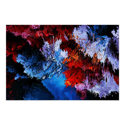 Gekoeld Inferno Blauw Rood Hedendaagse Abstracte K Perfect Poster (Voorkant)