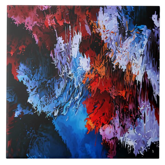 Gekoeld Inferno Blauw Rood Hedendaagse Abstracte K Tegeltje (Voorkant)