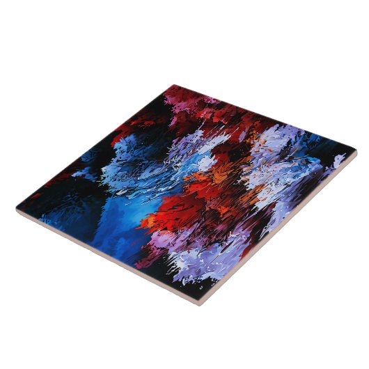 Gekoeld Inferno Blauw Rood Hedendaagse Abstracte K Tegeltje (Zijkant)
