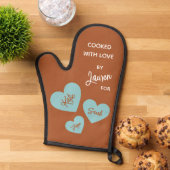 Gekookt met liefde Blauwgroen harten gepersonalise Ovenwant (Top down)