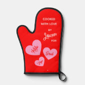 Gekookt met liefde gepersonaliseerd rood ovenwant (Voorkant)