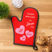 Gekookt met liefde gepersonaliseerd rood ovenwant (Top down)