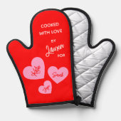 Gekookt met liefde gepersonaliseerd rood ovenwant (Voorkant / Achterkant)