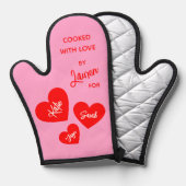 Gekookt met liefde gepersonaliseerd roze ovenwant (Voorkant / Achterkant)
