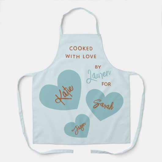 Gekookt met liefde gepersonaliseerd zacht blauw schort (Voorkant)