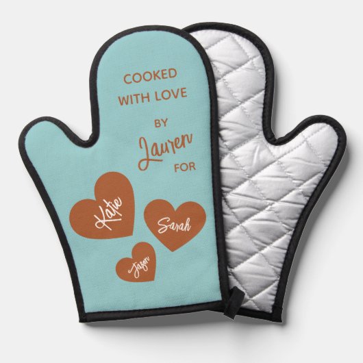 Gekookt met liefde Gepersonaliseerd Zacht Blauwgro Ovenwant (Voorkant / Achterkant)