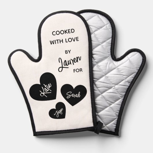 Gekookt met liefde Gepersonaliseerd Zwart & Wit Ovenwant (Voorkant / Achterkant)