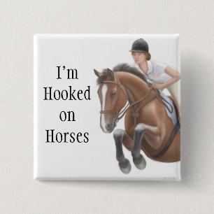 Gekookt op paardenpin vierkante button 5,1 cm