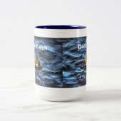 Gekookte blauwegill Sun Fish Gone Fishin Tweekleurige Koffiemok (Center)