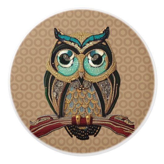 Gekookte kippen - Art Deco Turquoise en Gold Beads Keramische Knop (Voorkant)