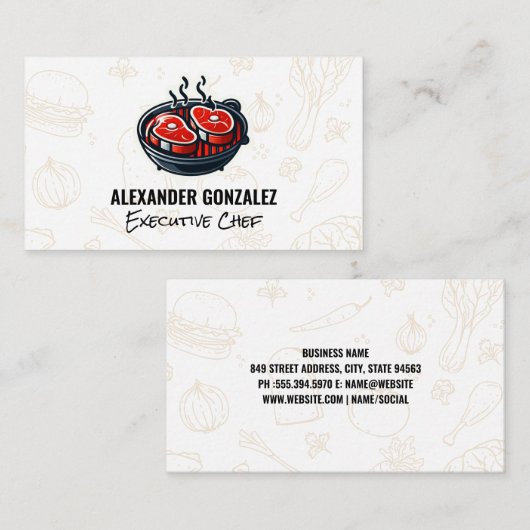 gekookte steaks | gegrild vlees visitekaartje (Voorkant / Achterkant)