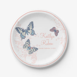 Gekookte vlinderbloemige koraalwitte bruiloft papieren bordje