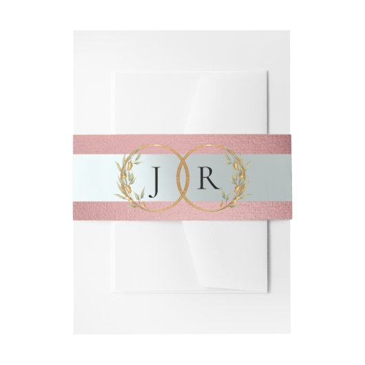 Gekoppeld bladmonogram - Roségoud Uitnodigingen Wikkel (Voorkant Voorbeeld)
