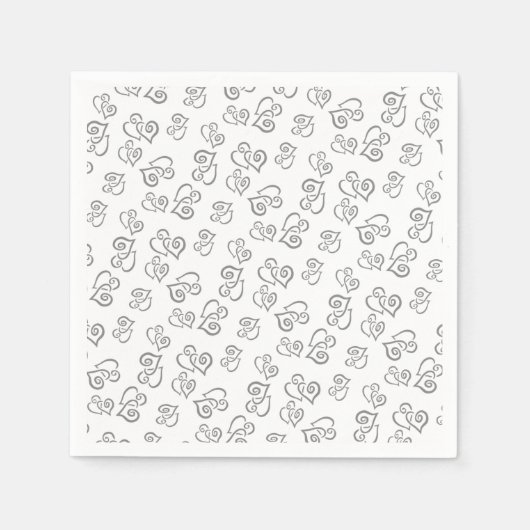 Gekoppeld grijs hartpatroon over witte feest servet (Voorkant)