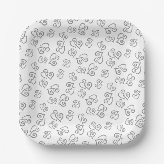 Gekoppeld grijs hartsatroon boven wit luiers papieren bordje (Voorkant)
