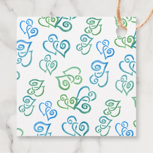 Gekoppeld groen & blauw hart patroon over witte pa bedankjes labels (Achterkant)