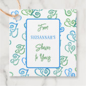 Gekoppeld groen & blauw hart patroon over witte pa bedankjes labels (Voorkant)