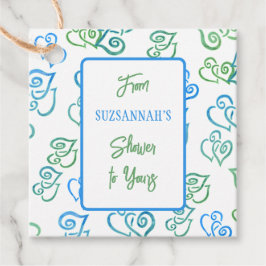 Gekoppeld groen & blauw hart patroon over witte pa bedankjes labels