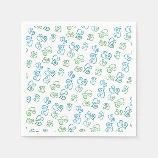 Gekoppeld Groen Blauw Hartjes Patroon Over Witte F Servet (Voorkant)