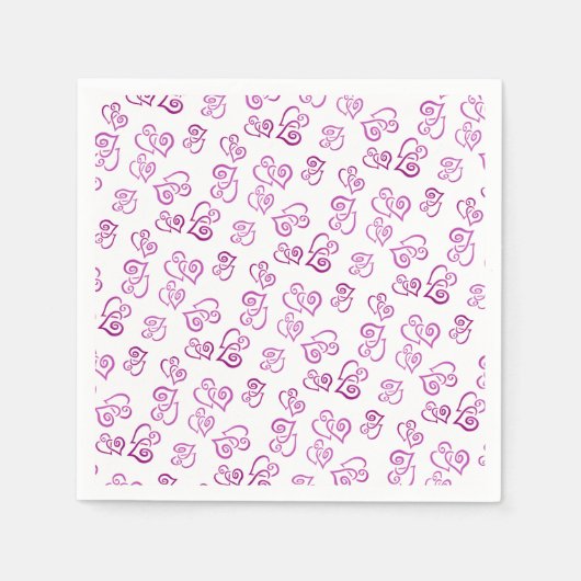 Gekoppeld Roze Hartjes Patroon Over Witte Feest Servet (Voorkant)