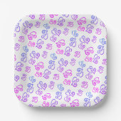 Gekoppeld roze Paars blauw hartpatroon boven wit N Papieren Bordje (Voorkant)