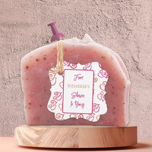 Gekoppeld Sinaasappel roze hartenpatroon over witt Bedankjes Labels