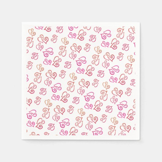 Gekoppeld Sinaasappel roze hartenpatroon over witt Servet (Voorkant)