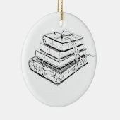 Gekoppelde Gestapelde Boeken Schetsillustratie Keramisch Ornament (Rechts)