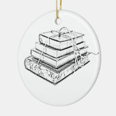 Gekoppelde Gestapelde Boeken Schetsillustratie Keramisch Ornament (Links)