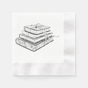 Gekoppelde Gestapelde Boeken  Schetsillustratie Servetten