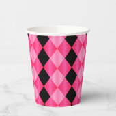 Gekoppelde Harlequin, roze-zwart-PAPER PARTIJ CUPS Papieren Bekers (Links)