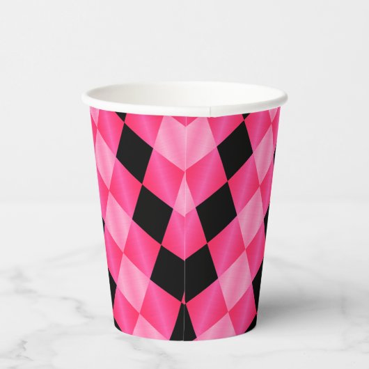 Gekoppelde Harlequin, roze-zwart-PAPER PARTIJ CUPS Papieren Bekers (Rechts)