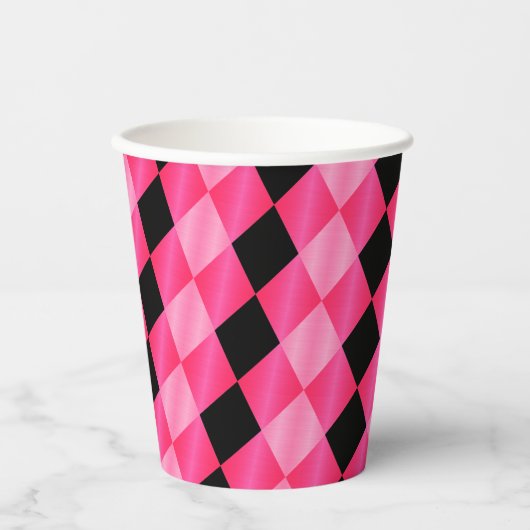 Gekoppelde Harlequin, roze-zwart-PAPER PARTIJ CUPS Papieren Bekers (Voorkant)