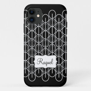 Gekoppelde ovale zwarte & witte naamdoos iPhone 11 hoesje
