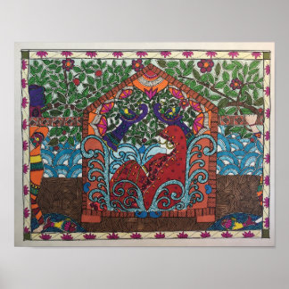 gekozen bruid in palanquin in Madhubani stijl Poster