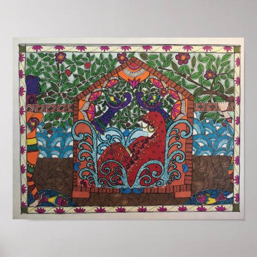gekozen bruid in palanquin in Madhubani stijl Poster (Voorkant)