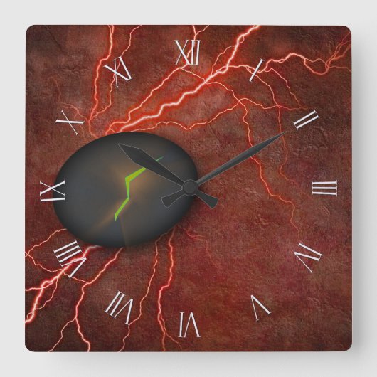 Gekraakte steen geeft licht uit vierkante klok (Voorkant)