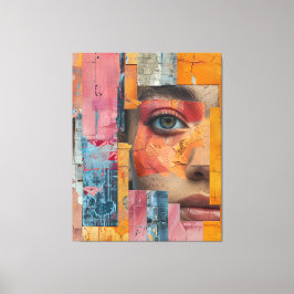 Gekraakte verf gezicht collage levendig portret canvas afdruk