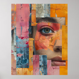 Gekraakte verf gezicht collage levendig portret poster