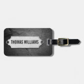 gekraakte zwarte steentextuur met metaal label bagagelabel (Voorkant horizontaal)