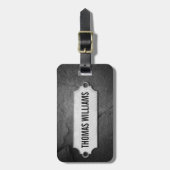 gekraakte zwarte steentextuur met metaal label bagagelabel (Voorkant verticaal)