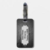 gekraakte zwarte steentextuur met metaal label bagagelabel (Achterkant verticaal)